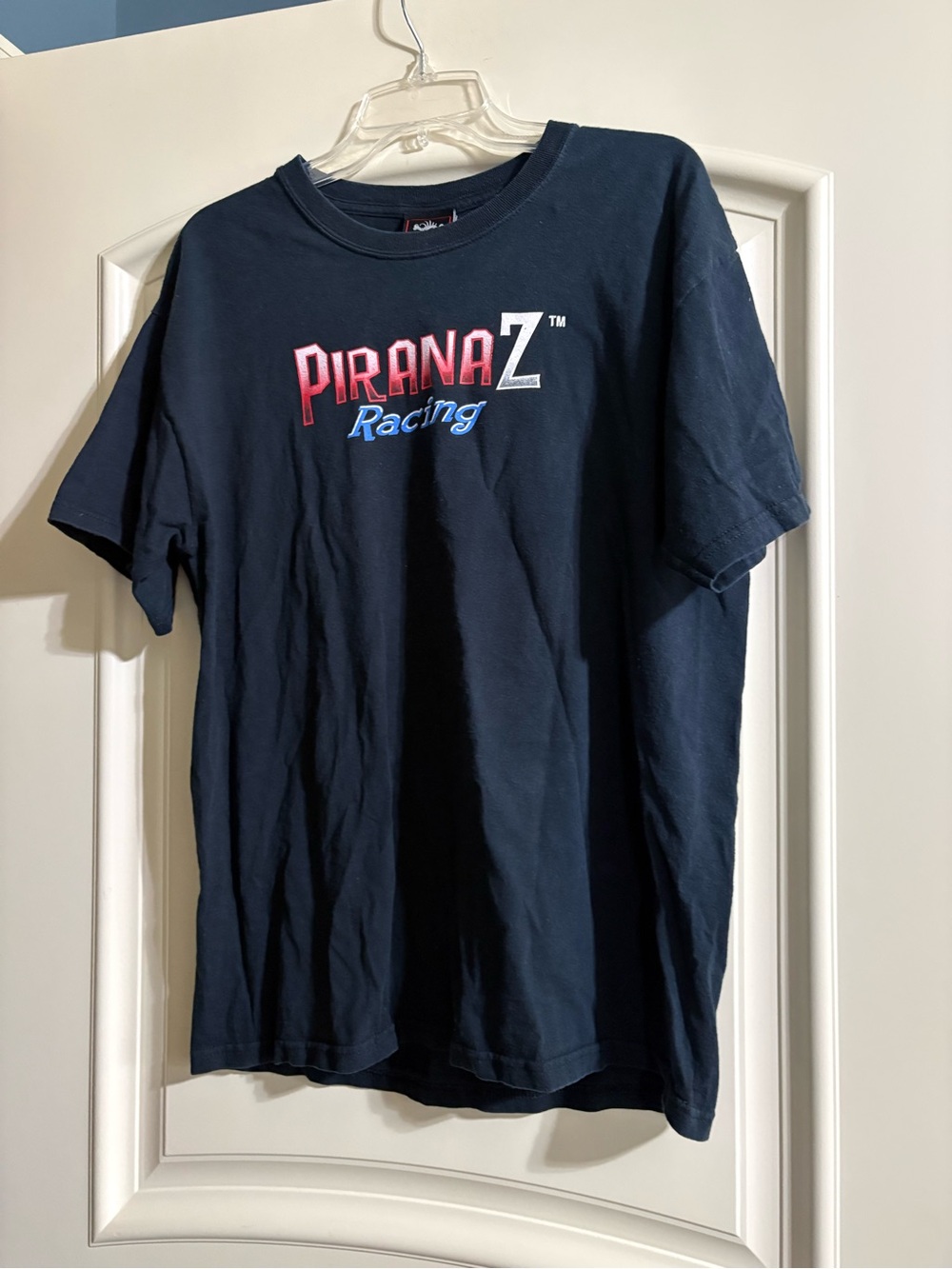 Prana Navy Short-Sleeve Tee with Red and Blue Piranaz Racing Logo